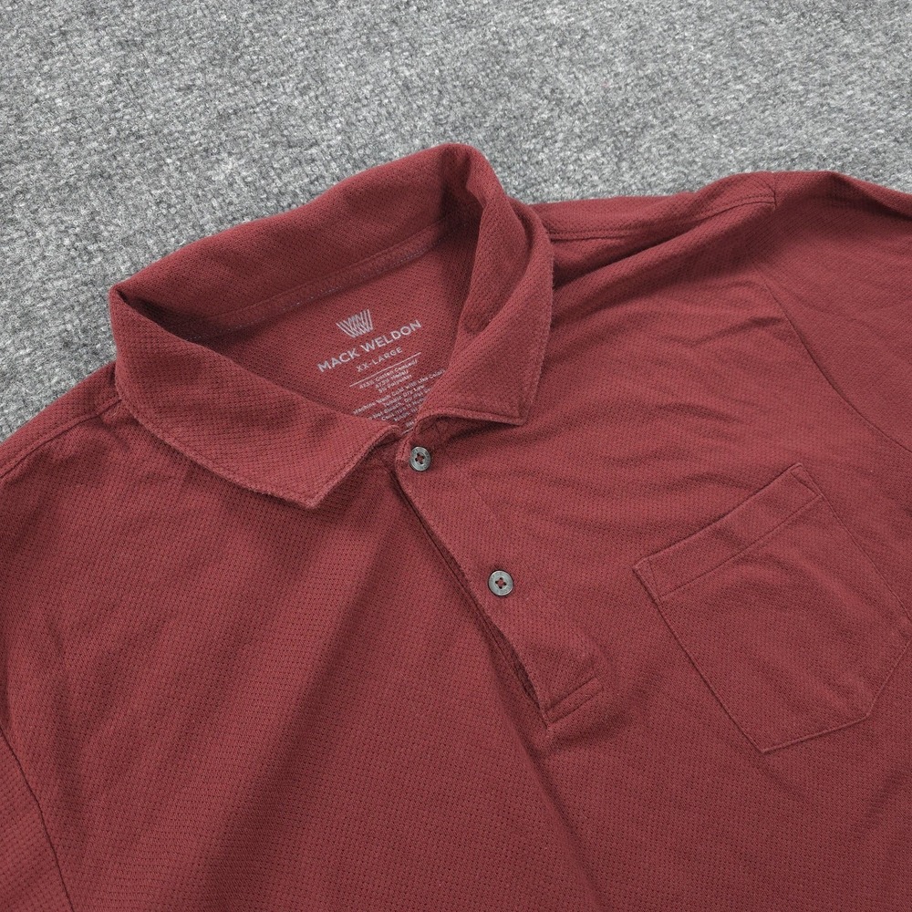 Mack Weldon Polo Shirt Mens 2XL Red Vesper Pocket Stretch Casual Tagless Golf